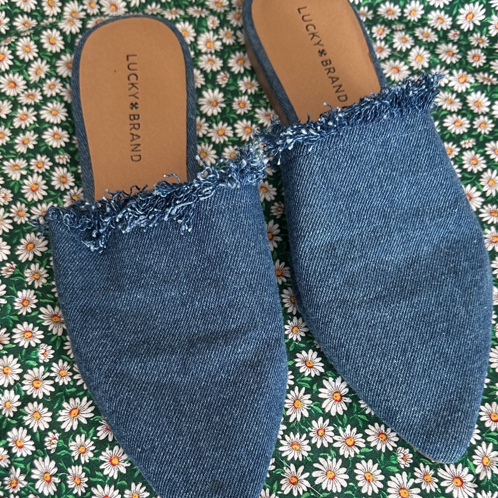Lucky Brand Women's Frayed Denim Mules